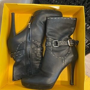 Fendi Leather Buckle Moto Booties